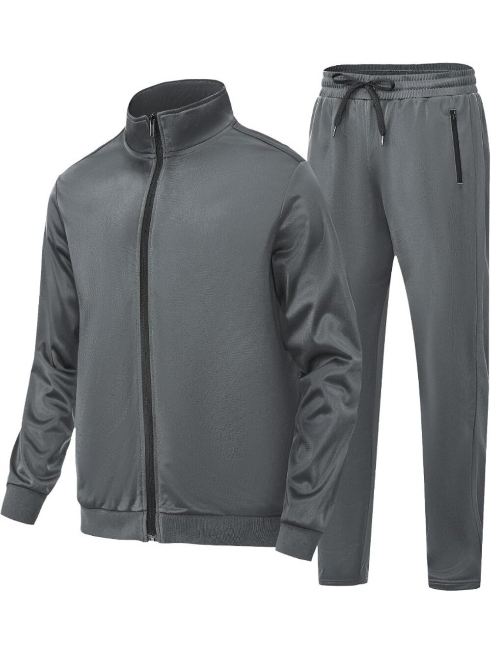 Men's 2 Piece Suit Dark Grey Polyester Slant Pocket Long Sleeve Sweatsuits